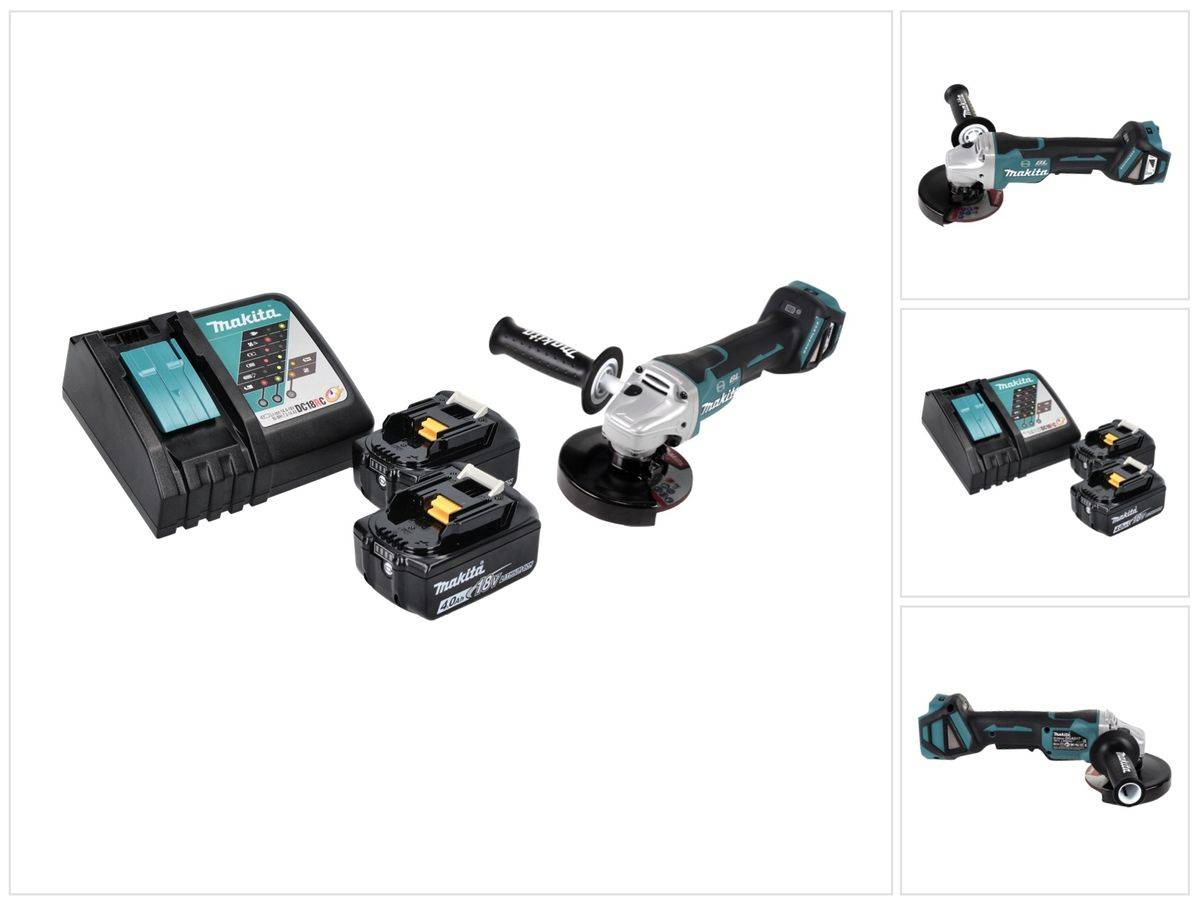 Makita DGA 517 RM Akku Winkelschleifer 18 V 125 mm Brushless + 2x Akku 4,0 Ah + Ladegerät