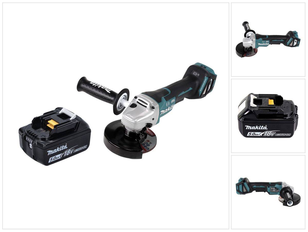 Makita DGA 517 T1 Akku Winkelschleifer 18 V 125 mm Brushless + 1x Akku 5,0 Ah - ohne Ladegerät