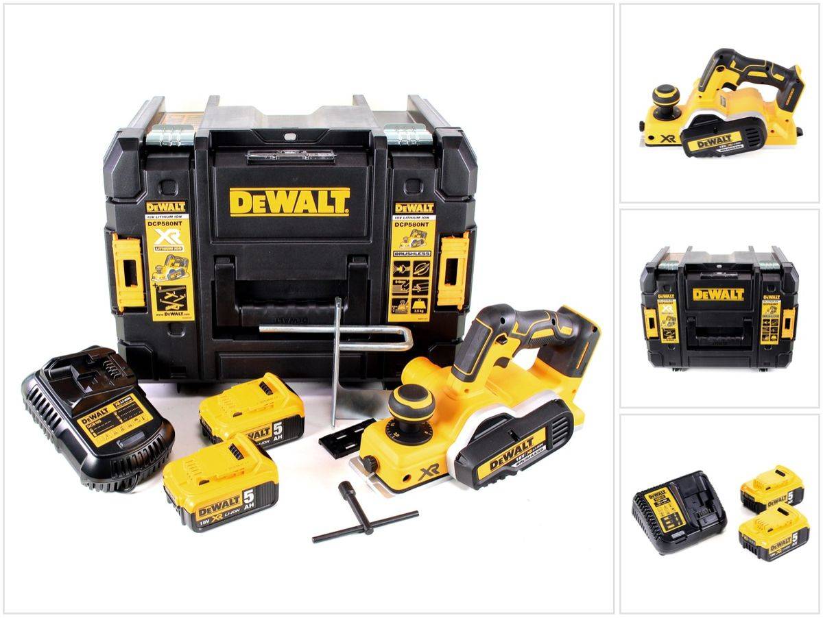 DeWalt DCP 580 P2 Akku Hobel 18V 82mm + 2x Akku 5,0Ah + Ladegerät + TSTAK