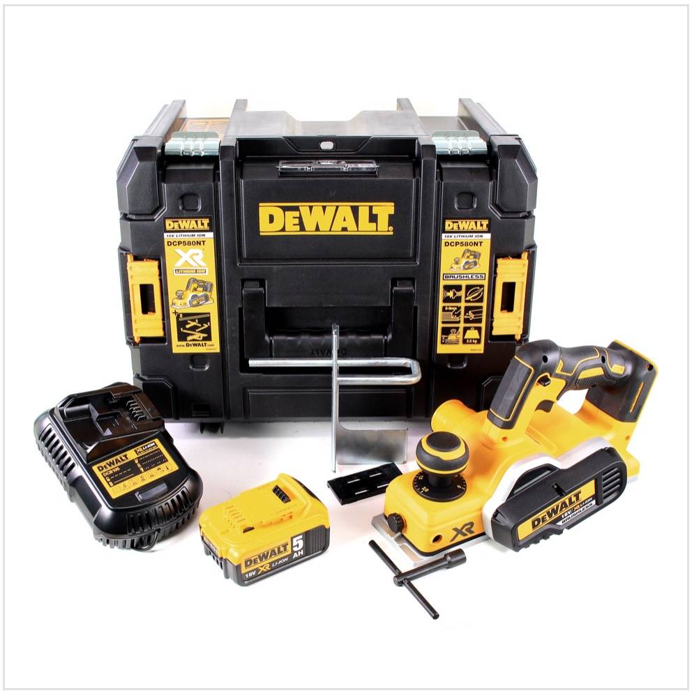 DeWalt DCP 580 P1 Akku Hobel 18V 82mm + 1x Akku 5,0Ah + Ladegerät + TSTAK