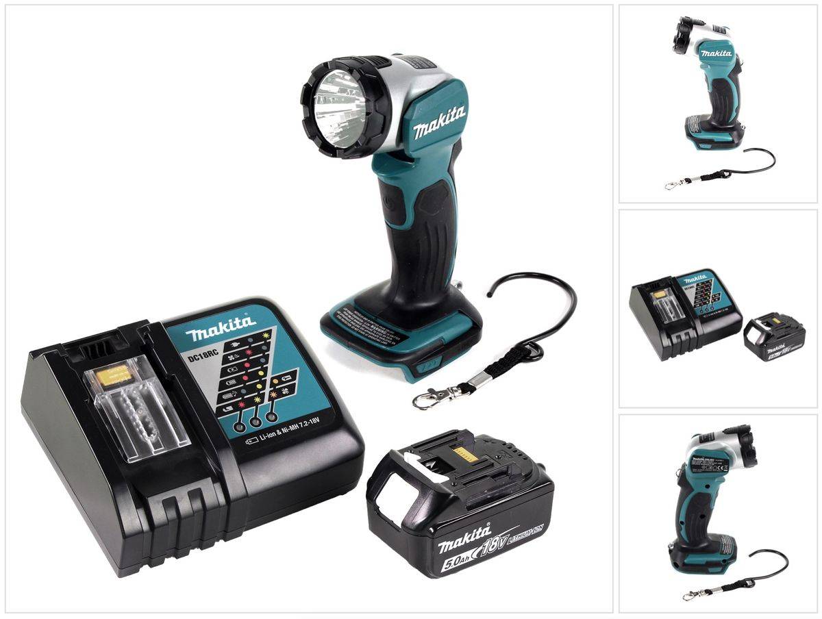 Makita DML 802 RT1 Akku Lampe 18 V Li-Ion für 14,4 und 18 V Akku + 1 x 5,0 Ah Akku + Ladegerät