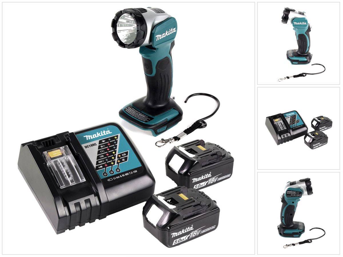 Makita DML 802 RT Akku Lampe 18 V Li-Ion für 14,4 und 18 V Akku + 2 x 5,0 Ah Akku + Ladegerät