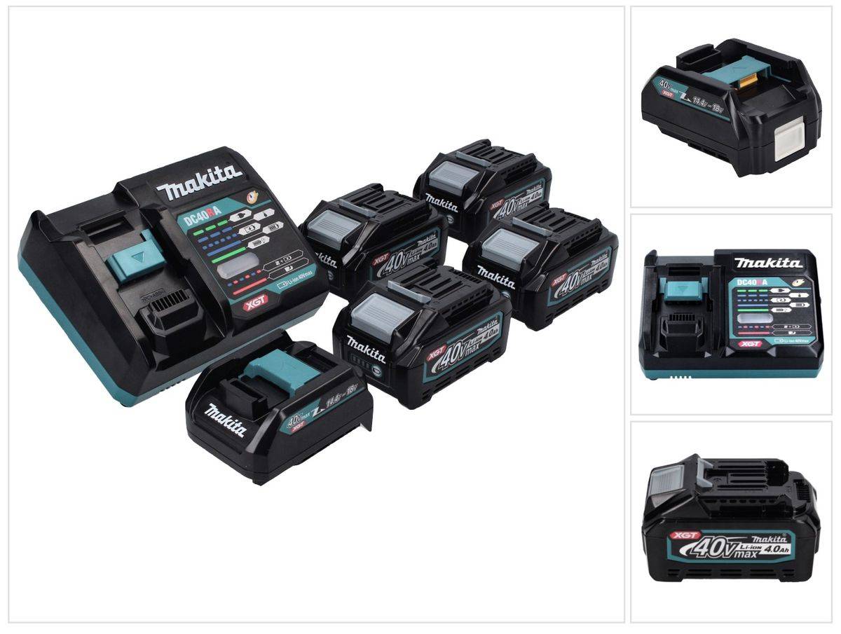 Makita Power Source Kit 40 V max. mit 4x BL 4040 Akku 4,0 Ah XGT + DC 40 RA Schnell Ladegerät XGT LXT + ADP10 Ladeadapter