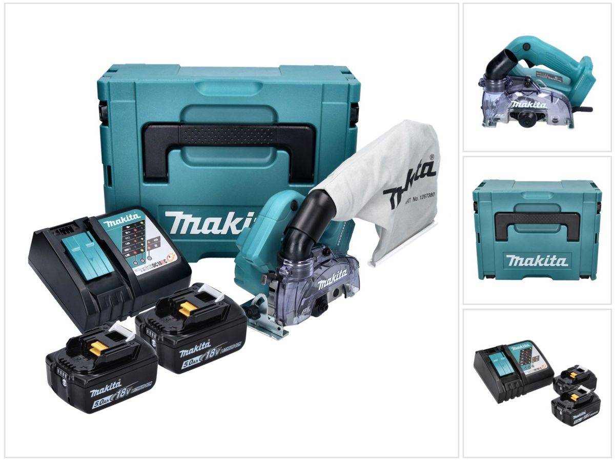 Makita DCC 500 RTJ Akku Diamantschneider 18 V 125 mm Brushless + 2x Akku 5,0 Ah + Ladegerät + Makpac