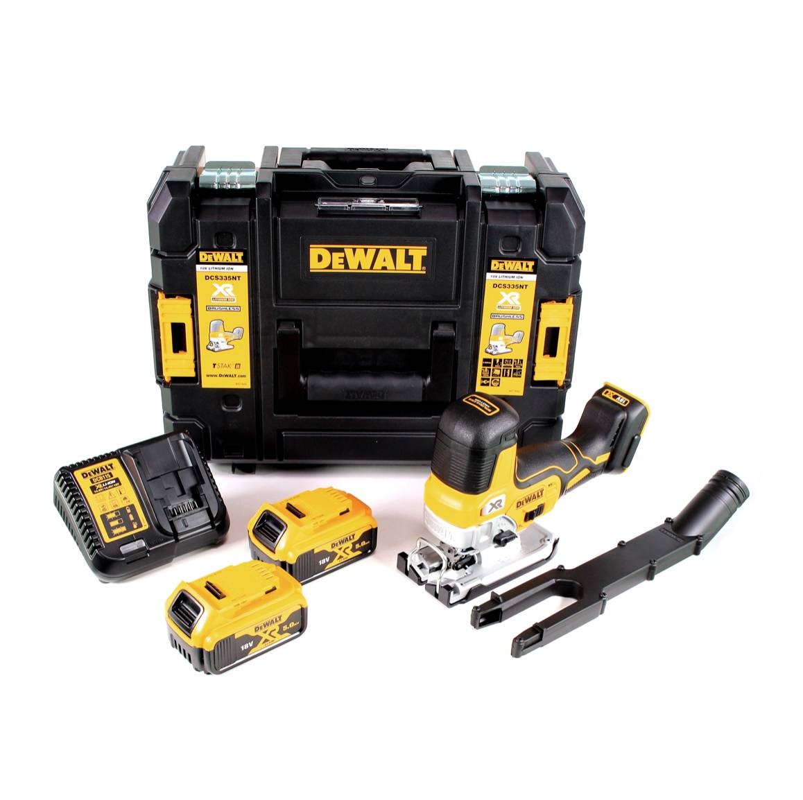 DeWalt DCS 335 P2 Akku Stichsäge 18V + 2x Akkus 5,0 Ah + 1x Schnellladegerät in TSTAK