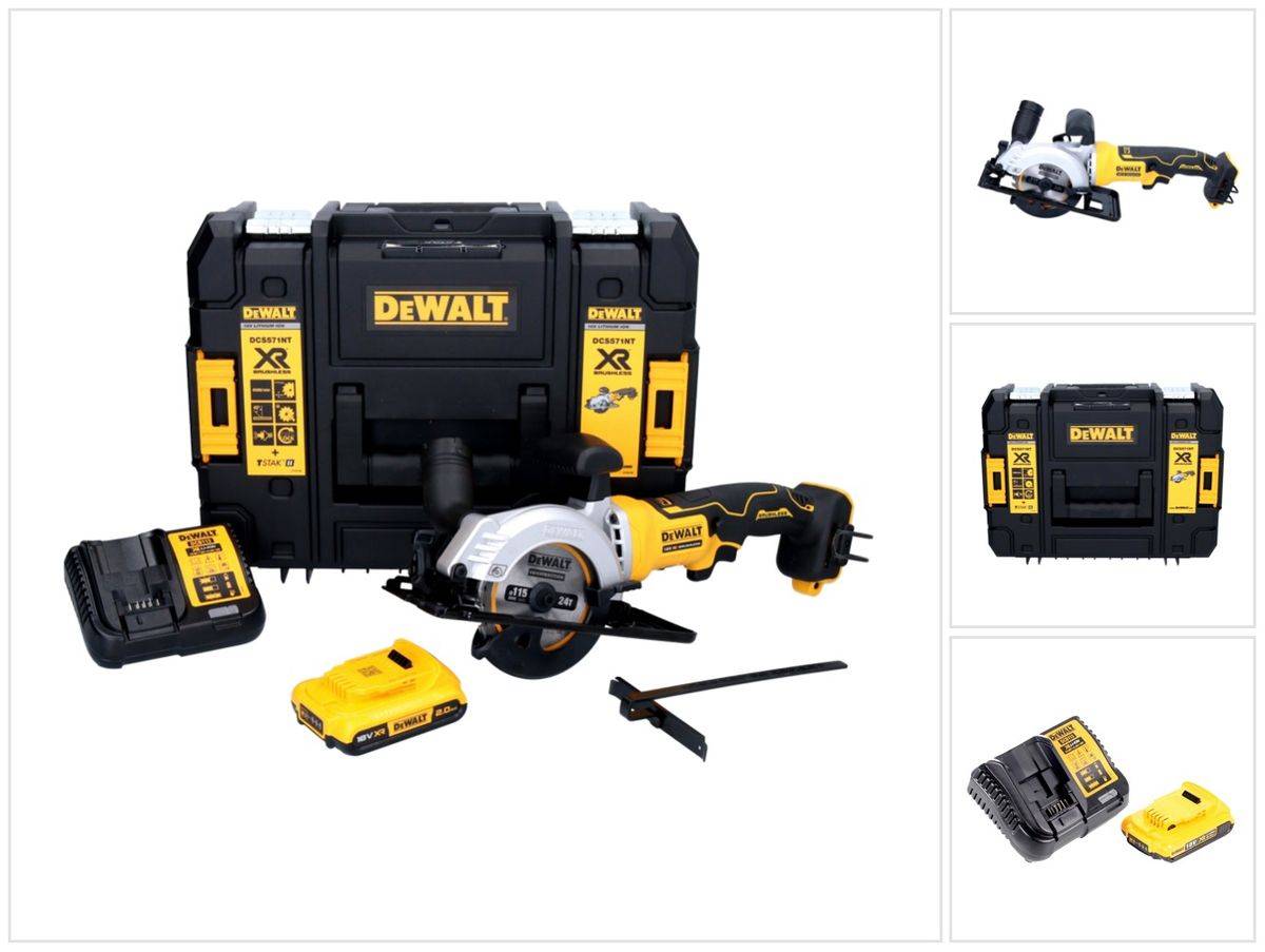DeWalt DCS 571 D1 Akku Handkreissäge 18 V 115 mm Brushless + 1x Akku 2,0 Ah + Ladegerät + TSTAK
