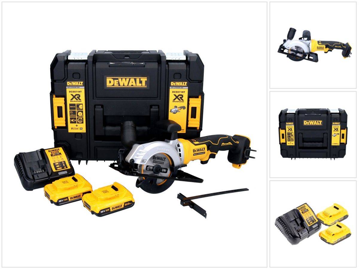 DeWalt DCS 571 D2 Akku Handkreissäge 18 V 115 mm Brushless + 2x Akku 2,0 Ah + Ladegerät + TSTAK