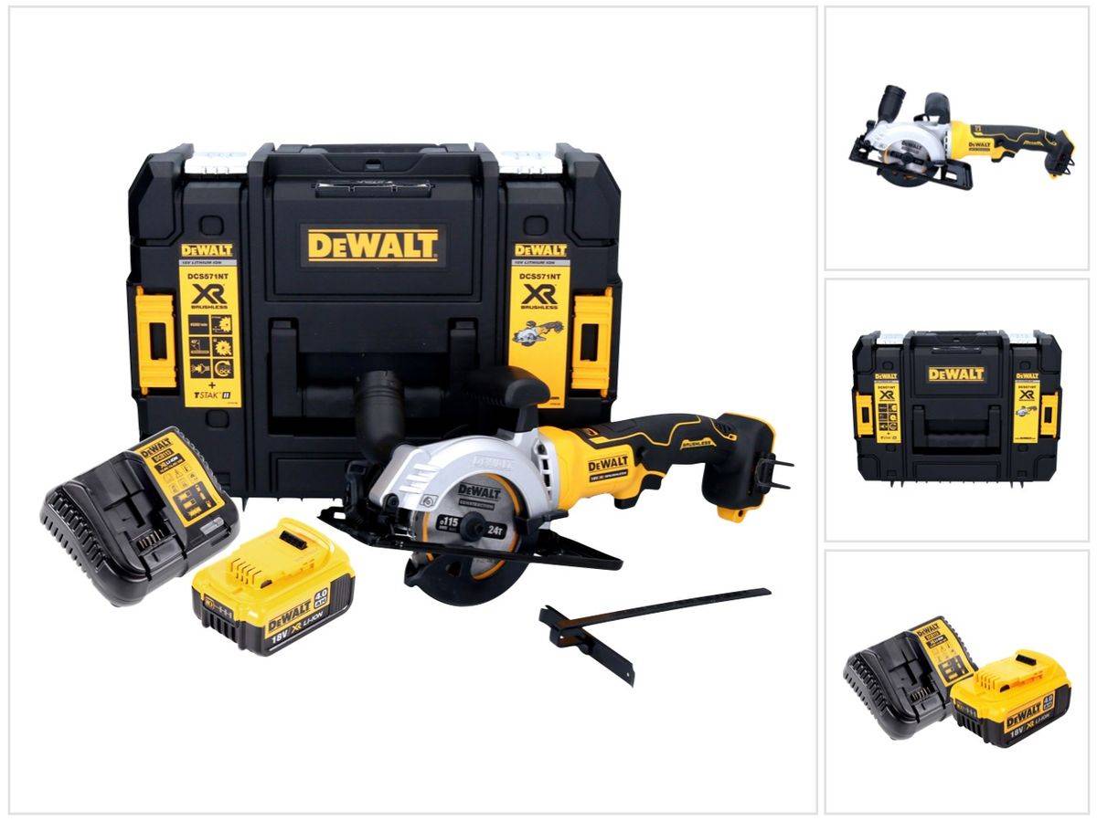 DeWalt DCS 571 M1 Akku Handkreissäge 18 V 115 mm Brushless + 1x Akku 4,0 Ah + Ladegerät + TSTAK