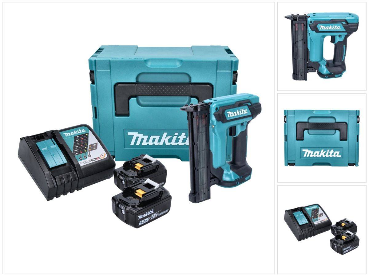 Makita DFN 350 RTJ Akku Stauchkopfnagler 18 V 15 - 35 mm + 2x Akku 5,0 Ah + Ladegerät + Makpac