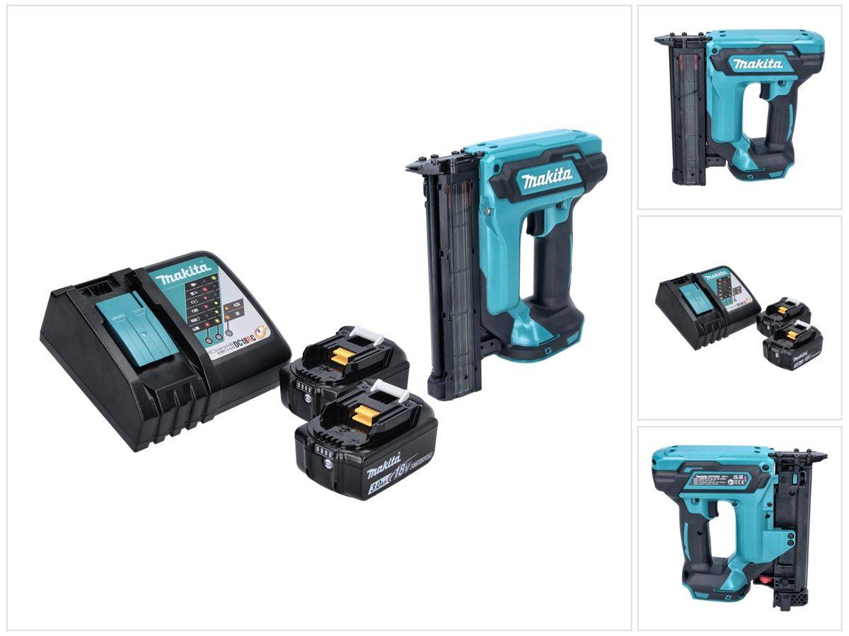 Makita DFN 350 RF Akku Stauchkopfnagler 18 V 15 - 35 mm + 2x Akku 3,0 Ah + Ladegerät