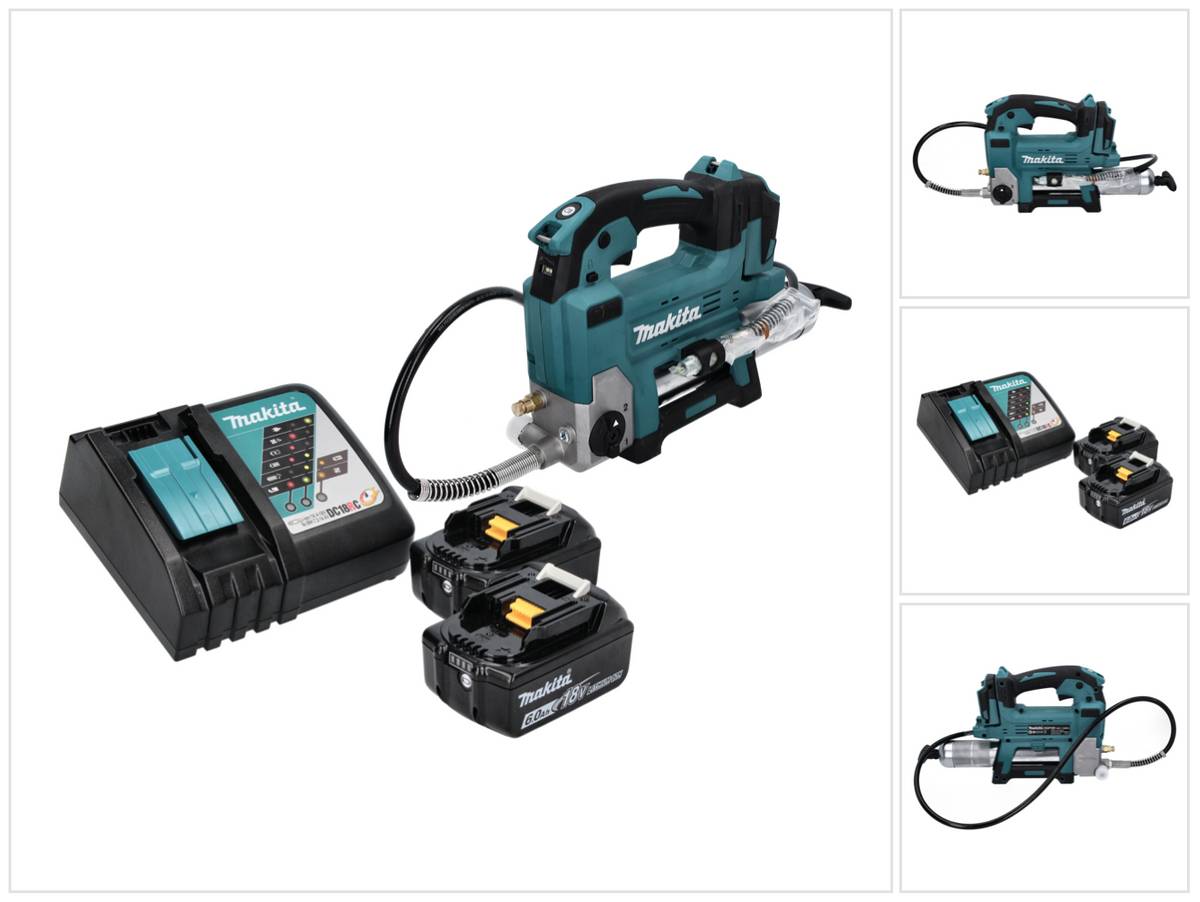 Makita DGP 180 RG Akku Fettpresse 18 V 690 bar + 2x Akku 6,0 Ah + Ladegerät