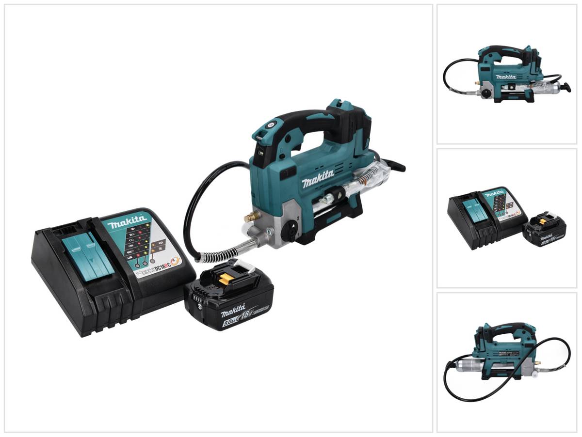 Makita DGP 180 RT1 Akku Fettpresse 18 V 690 bar + 1x Akku 5,0 Ah + Ladegerät