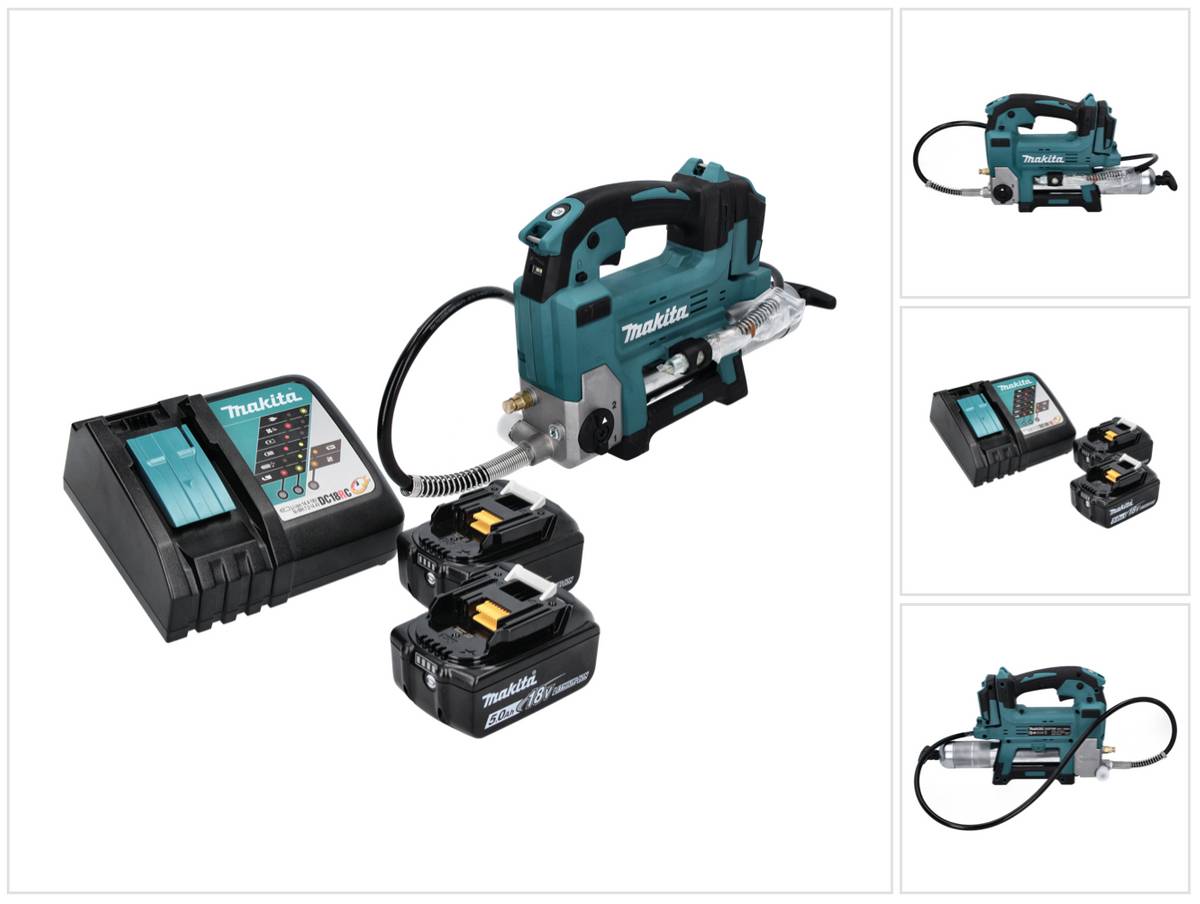 Makita DGP 180 RT Akku Fettpresse 18 V 690 bar + 2x Akku 5,0 Ah + Ladegerät