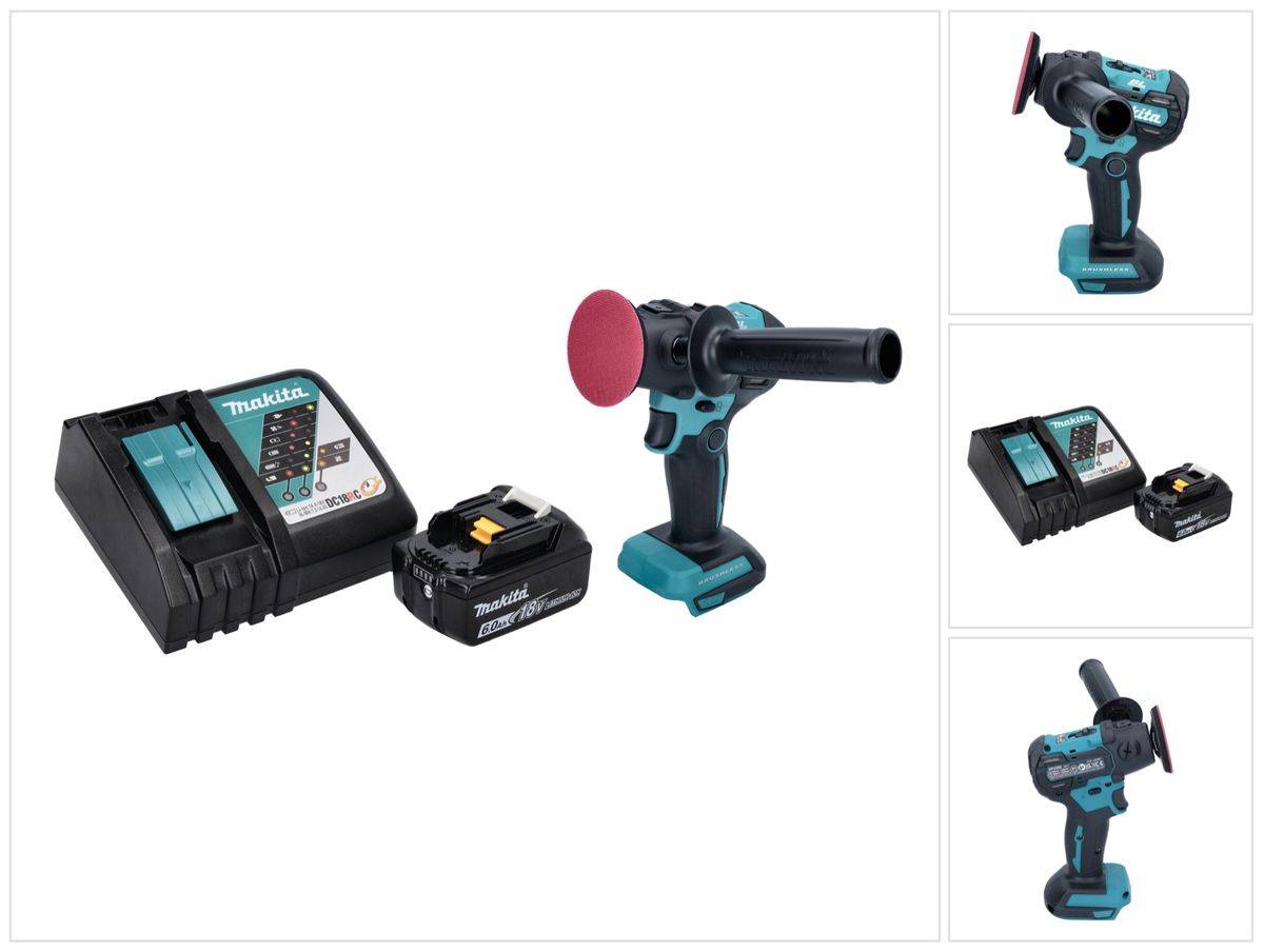Makita DPV 300 RG1 Akku Schleifer Polierer 18 V 50 / 80 mm Brushless + 1x Akku 6,0 Ah + Ladegerät