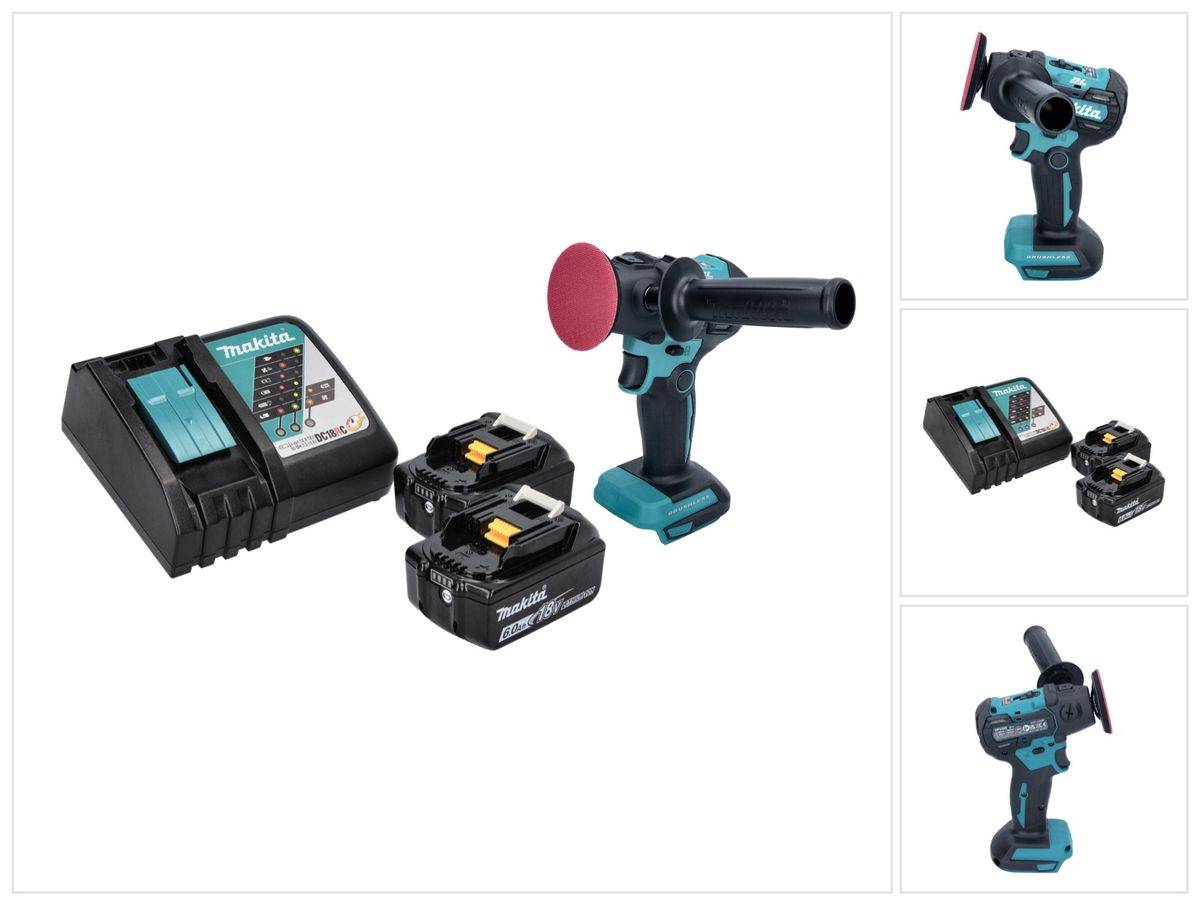 Makita DPV 300 RG Akku Schleifer Polierer 18 V 50 / 80 mm Brushless + 2x Akku 6,0 Ah + Ladegerät