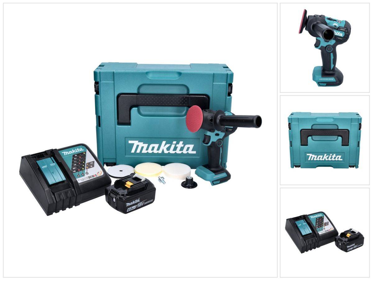 Makita DPV 300 RG1J Akku Schleifer Polierer 18 V 50 / 80 mm Brushless + 1x Akku 6,0 Ah + Ladegerät + Makpac