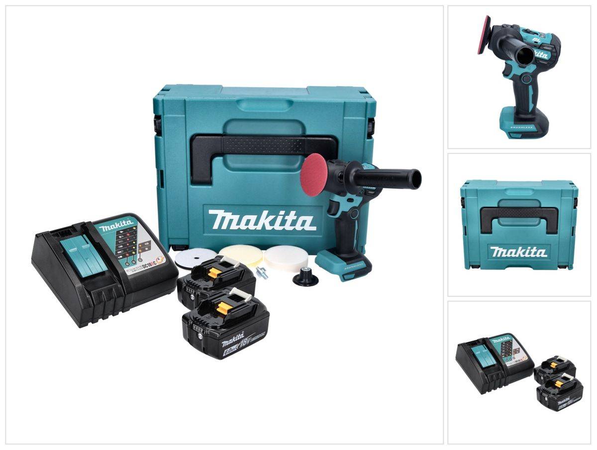 Makita DPV 300 RGJ Akku Schleifer Polierer 18 V 50 / 80 mm Brushless + 2x Akku 6,0 Ah + Ladegerät + Makpac