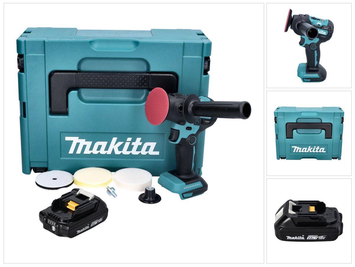 Makita DPV 300 A1J Akku Schleifer Polierer 18 V 50 / 80 mm Brushless + 1x Akku 2,0 Ah + Makpac - ohne Ladegerät
