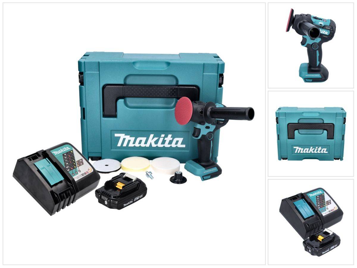 Makita DPV 300 RA1J Akku Schleifer Polierer 18 V 50 / 80 mm Brushless + 1x Akku 2,0 Ah + Ladegerät + Makpac