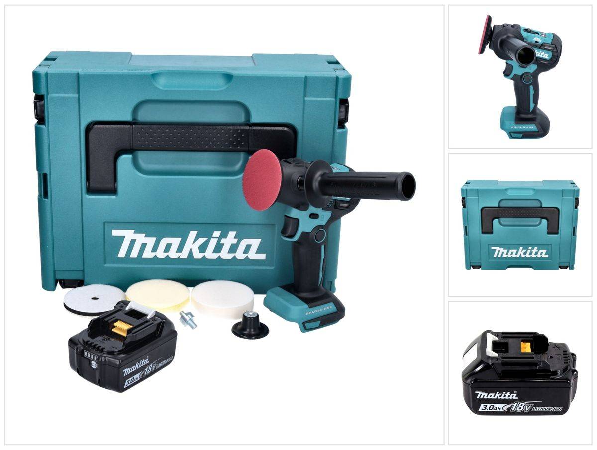 Makita DPV 300 F1J Akku Schleifer Polierer 18 V 50 / 80 mm Brushless + 1x Akku 3,0 Ah + Makpac - ohne Ladegerät