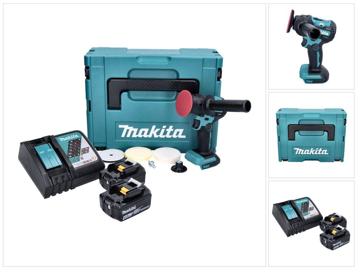 Makita DPV 300 RMJ Akku Schleifer Polierer 18 V 50 / 80 mm Brushless + 2x Akku 4,0 Ah + Ladegerät + Makpac