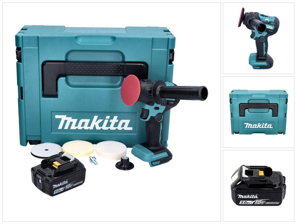 Makita DPV 300 T1J Akku Schleifer Polierer 18 V 50 / 80 mm Brushless + 1x Akku 5,0 Ah + Makpac - ohne Ladegerät