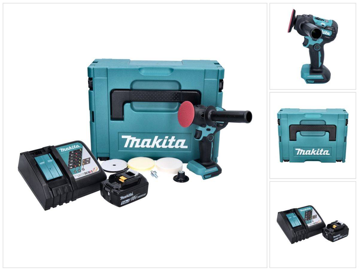 Makita DPV 300 RT1J Akku Schleifer Polierer 18 V 50 / 80 mm Brushless + 1x Akku 5,0 Ah + Ladegerät + Makpac