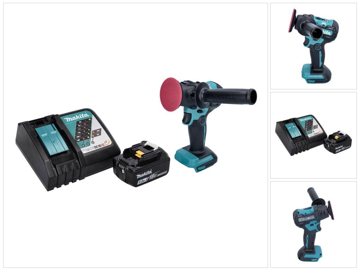 Makita DPV 300 RT1 Akku Schleifer Polierer 18 V 50 / 80 mm Brushless + 1x Akku 5,0 Ah + Ladegerät