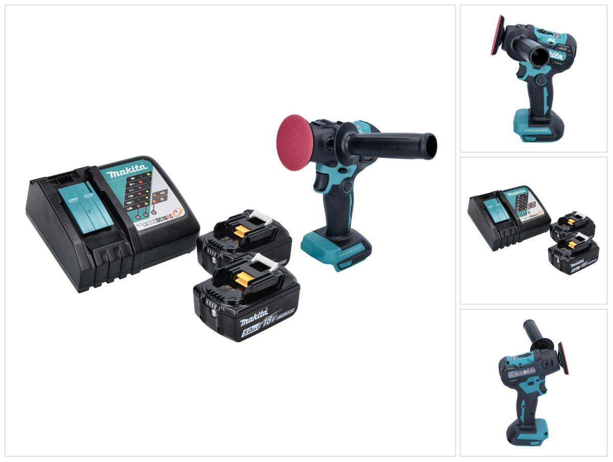 Makita DPV 300 RT Akku Schleifer Polierer 18 V 50 / 80 mm Brushless + 2x Akku 5,0 Ah + Ladegerät