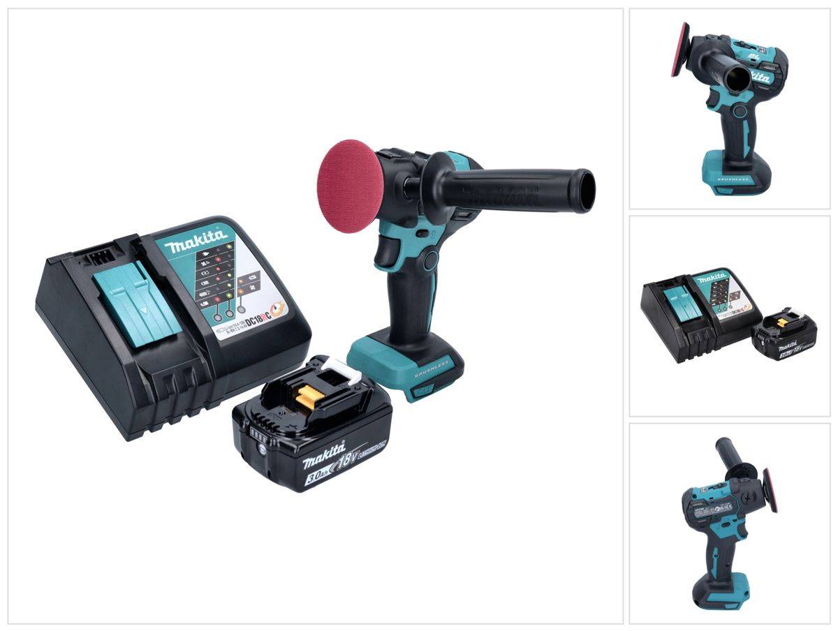 Makita DPV 300 RF1 Akku Schleifer Polierer 18 V 50 / 80 mm Brushless + 1x Akku 3,0 Ah + Ladegerät