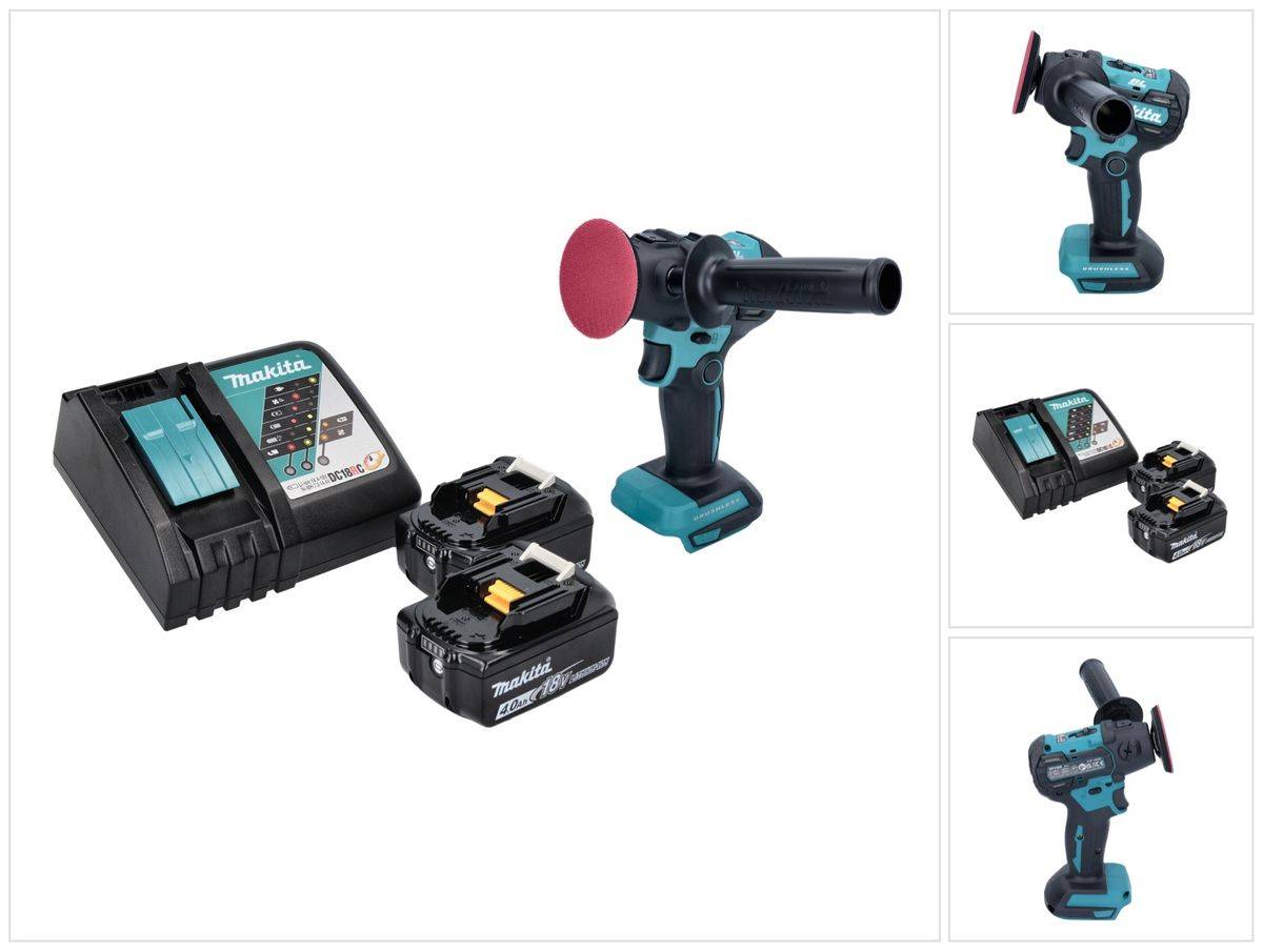 Makita DPV 300 RM Akku Schleifer Polierer 18 V 50 / 80 mm Brushless + 2x Akku 4,0 Ah + Ladegerät