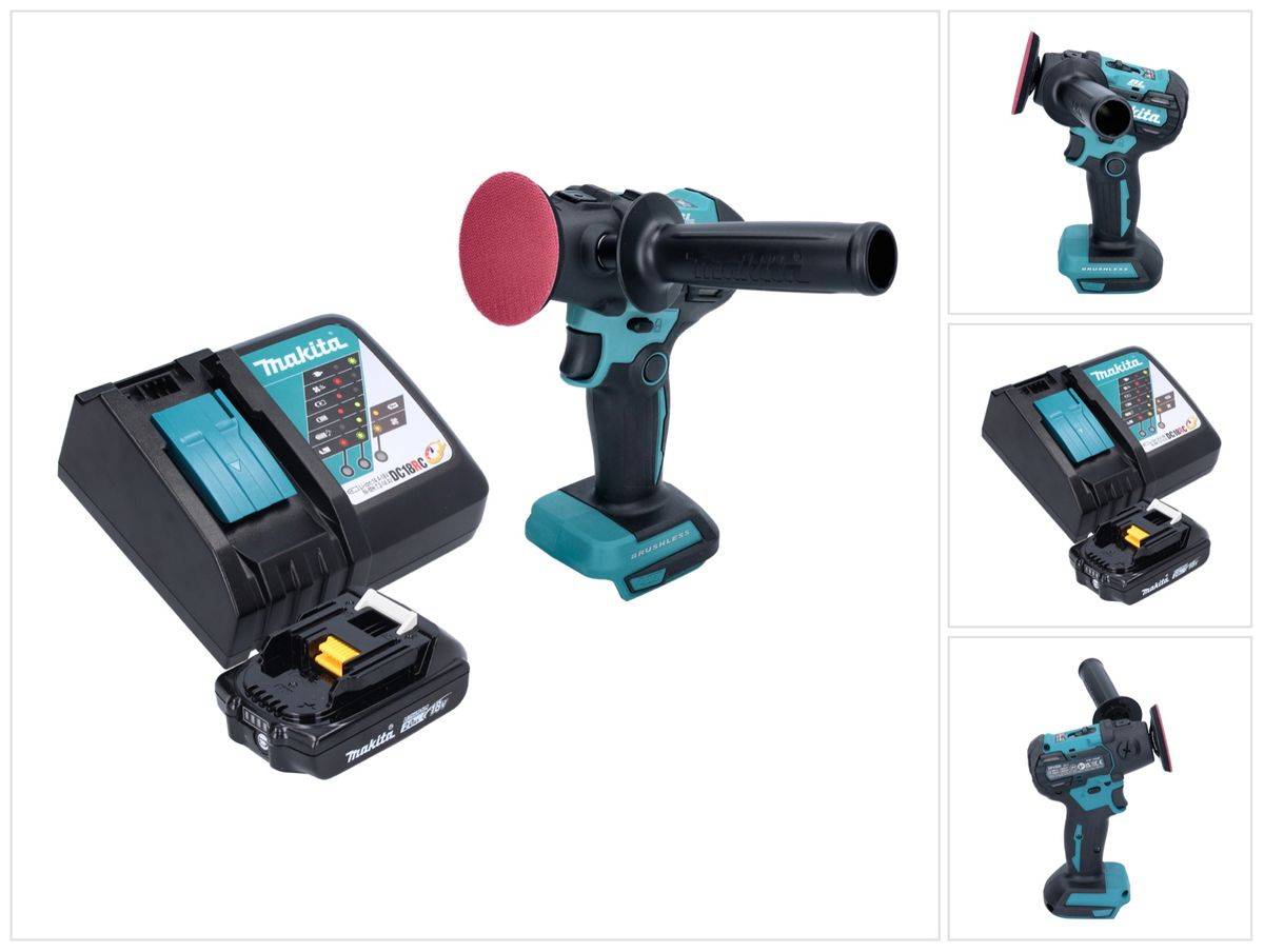Makita DPV 300 RA1 Akku Schleifer Polierer 18 V 50 / 80 mm Brushless + 1x Akku 2,0 Ah + Ladegerät