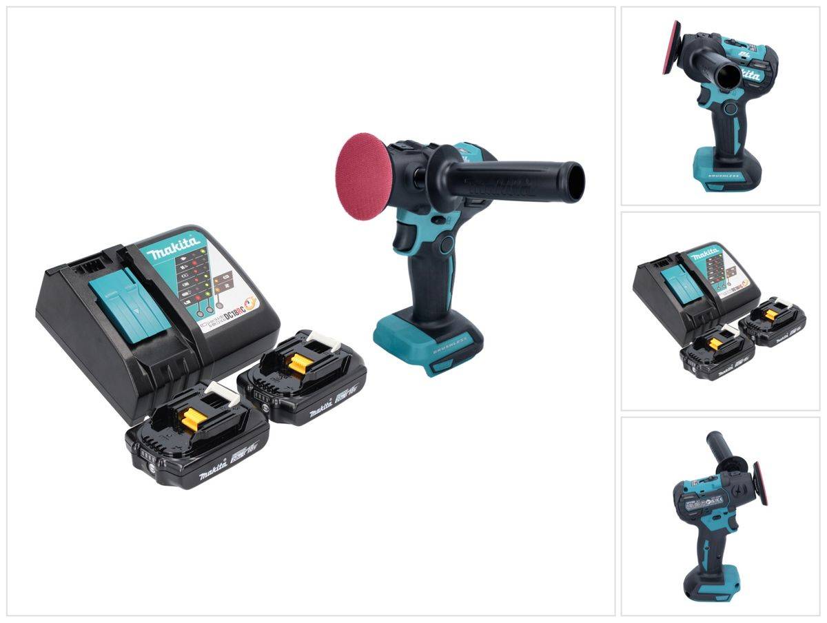 Makita DPV 300 RA Akku Schleifer Polierer 18 V 50 / 80 mm Brushless + 2x Akku 2,0 Ah + Ladegerät