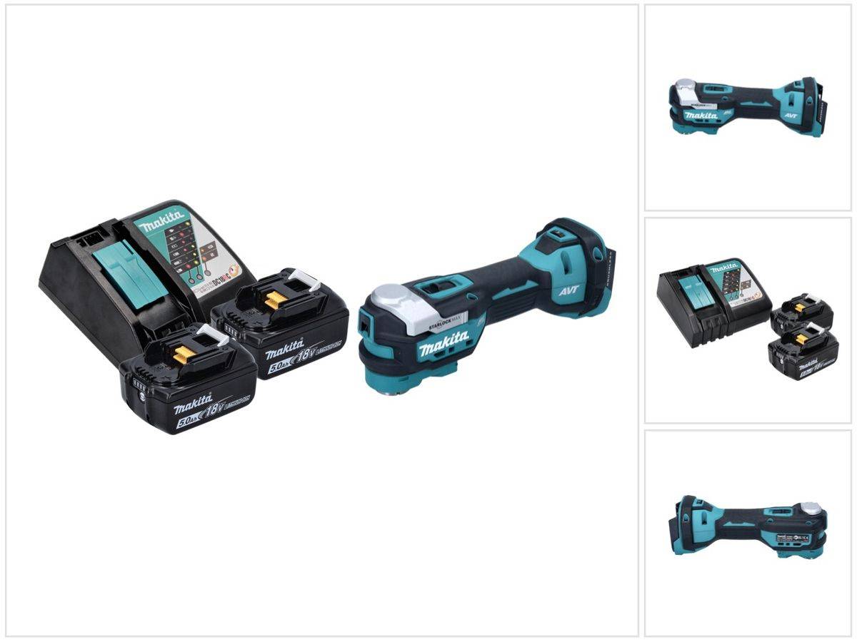 Makita DTM 52 RT Akku Multifunktionswerkzeug 18 V Starlock Max Brushless + 2x Akku 5,0 Ah + Ladegerät