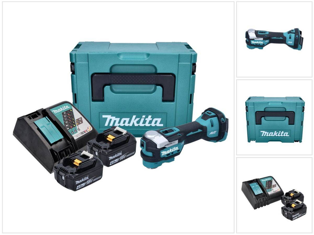 Makita DTM 52 RMJ Akku Multifunktionswerkzeug 18 V Starlock Max Brushless + 2x Akku 4,0 Ah + Ladegerät + Makpac
