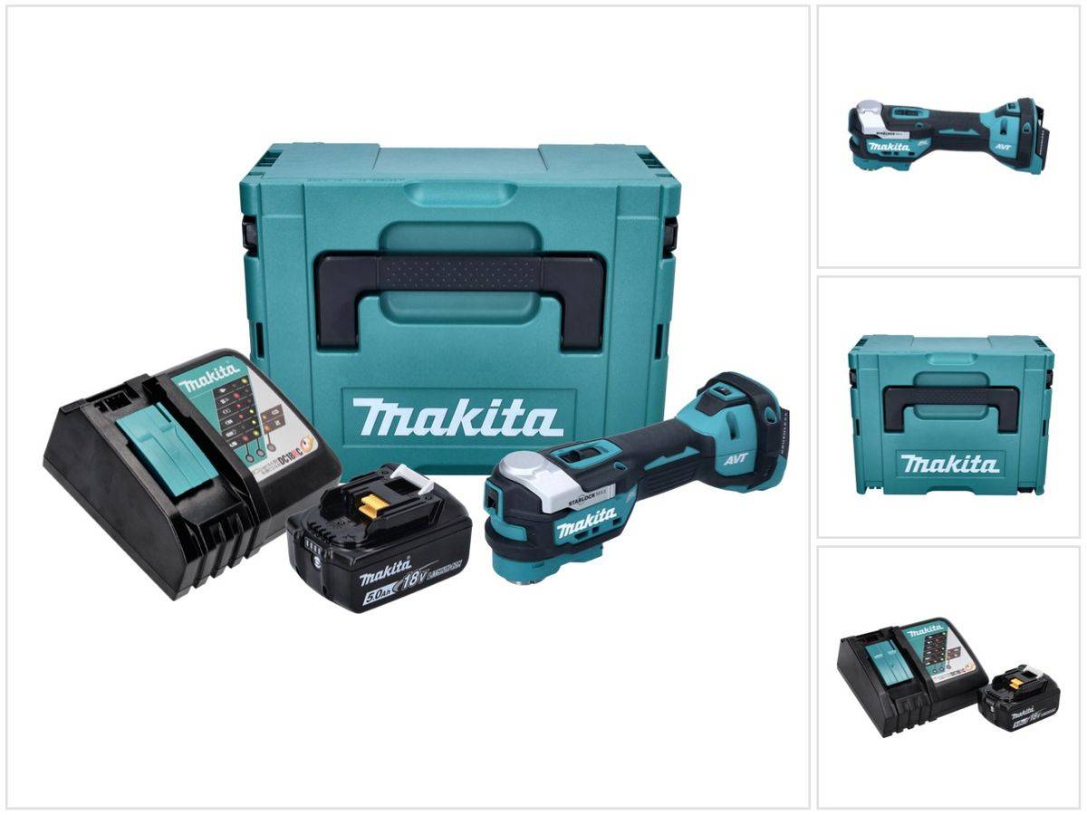 Makita DTM 52 RT1J Akku Multifunktionswerkzeug 18 V Starlock Max Brushless + 1x Akku 5,0 Ah + Ladegerät + Makpac