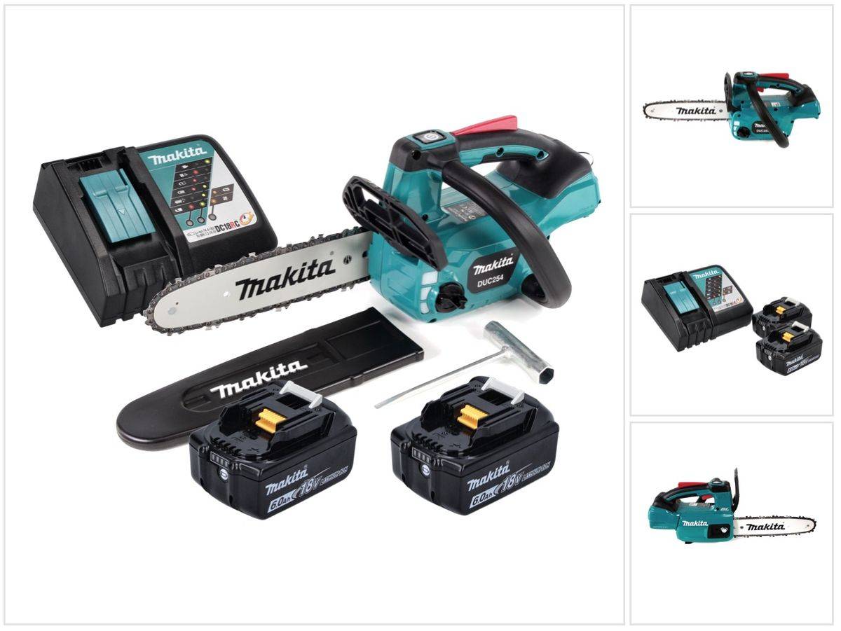 Makita DUC 254 RG Akku Kettensäge 18 V 25 cm Brushless + 2x Akku 6,0 Ah + Ladegerät