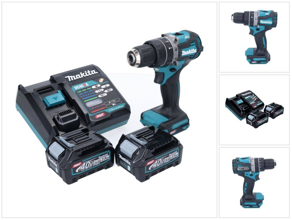 Makita HP 002 GD201 Akku Schlagbohrschrauber 40 V 64 Nm Brushless + 2x Akku 2,5 Ah + Ladegerät