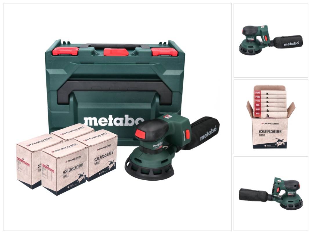 Metabo SXA 18 LTX 125 BL Akku Exzenterschleifer 18 V 125 mm ( 600146840 ) Brushless + 4x Toolbrothers TURTLE Schleifset + metaBOX - ohne Akku, ohne