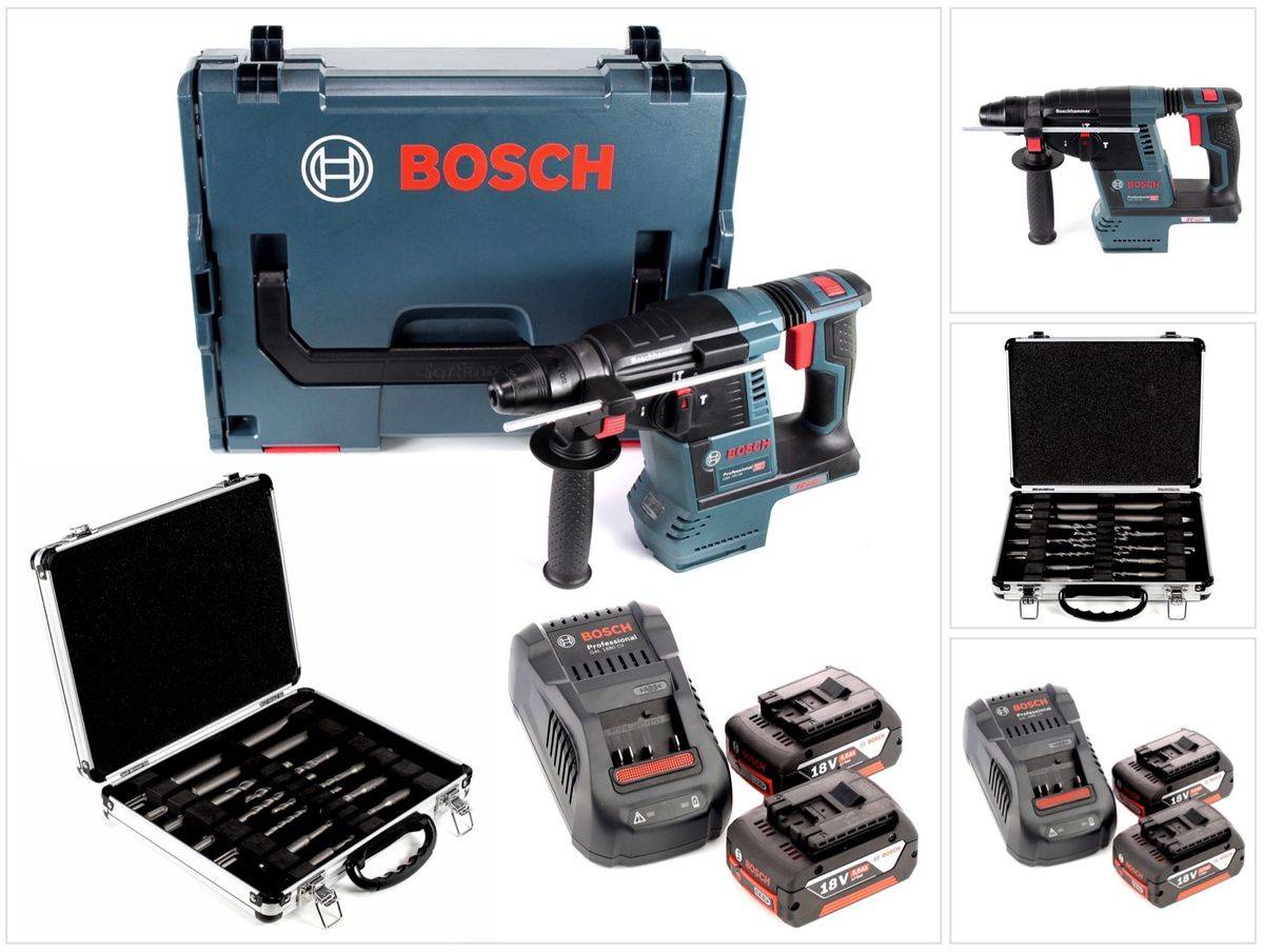 Bosch GBH 18 V-26 18 V Li-Ion Akku Bohrhammer Professional SDS-Plus ( 0611909001 ) + 2x Akku 5,0Ah + Ladegerät + 11 tlg. Bohrer- und Meißelset + L-B