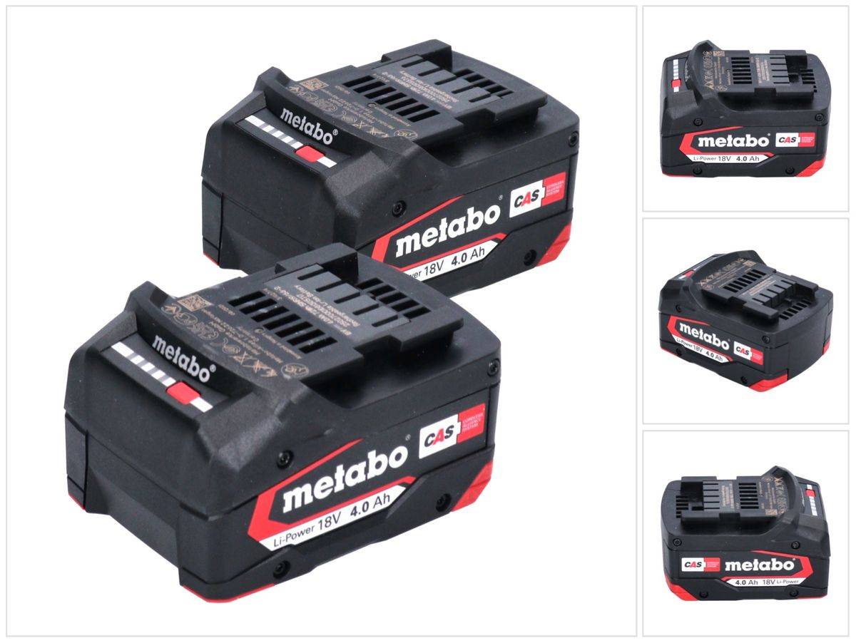 Metabo Akku Set 2x Li-Power Akkupack 18 V 4,0 Ah CAS Li-Ion ( 2x 625027000 ) mit Ladestandsanzeige