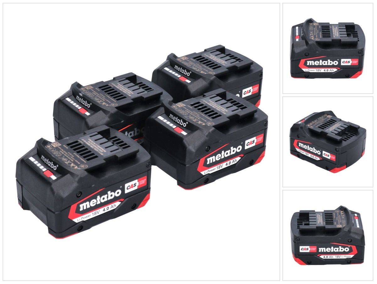 Metabo Akku Set 4x Li-Power Akkupack 18 V 4,0 Ah CAS Li-Ion ( 4x 625027000 ) mit Ladestandsanzeige