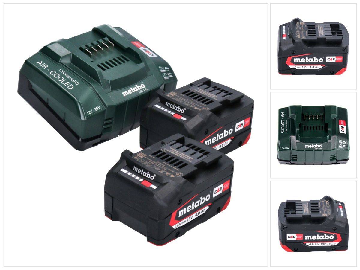 Metabo Basis Set 2x Li-Power Akkupack 18 V 4,0 Ah CAS Li-Ion Akku ( 2x 625027000 ) + ASC 145 Schnell Ladegerät ( ‭627378000‬ )