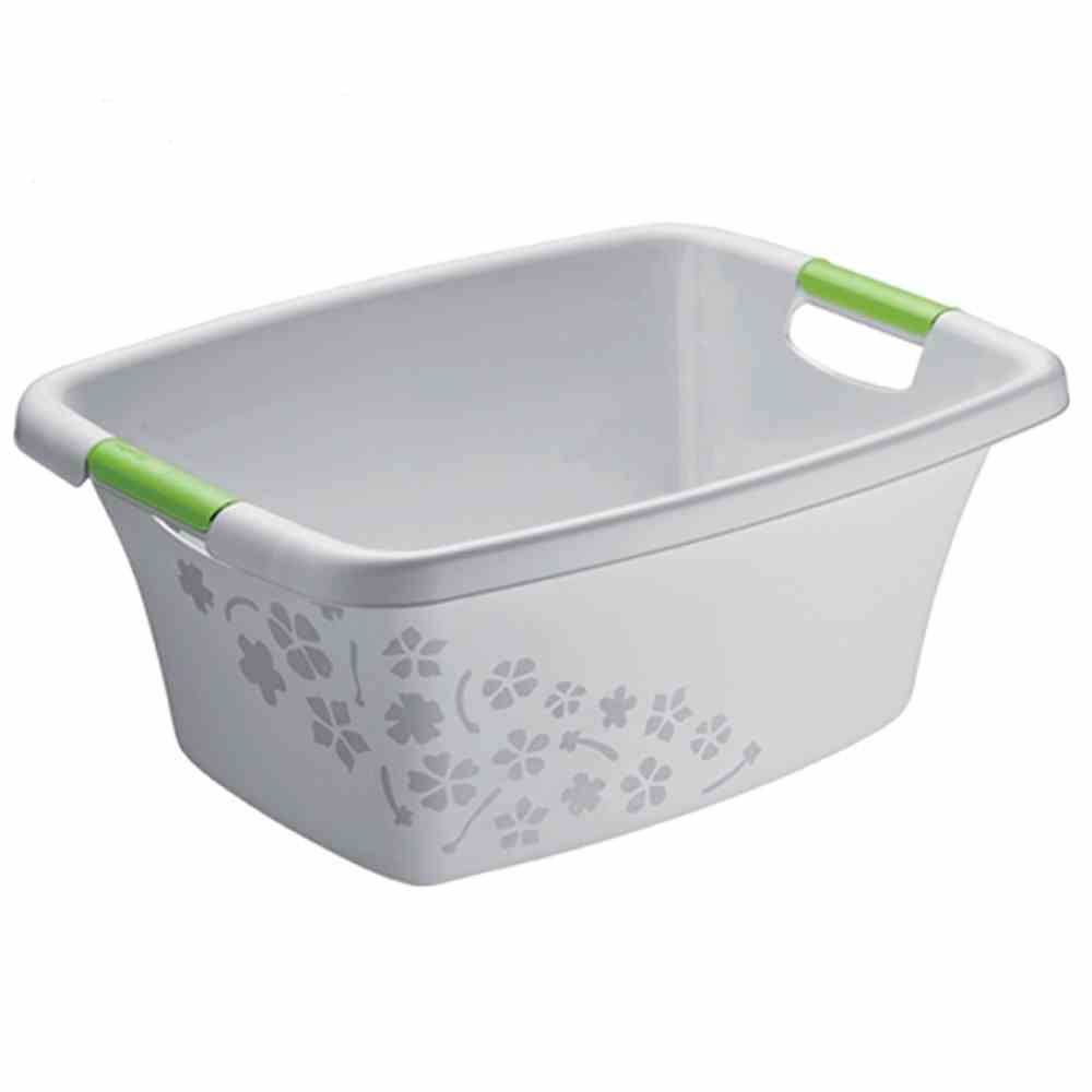 Rotho 175-6802590 FLOWERS Wäschewanne 50 Liter, 65,1 x 48,6 x 26,2 cm, grau