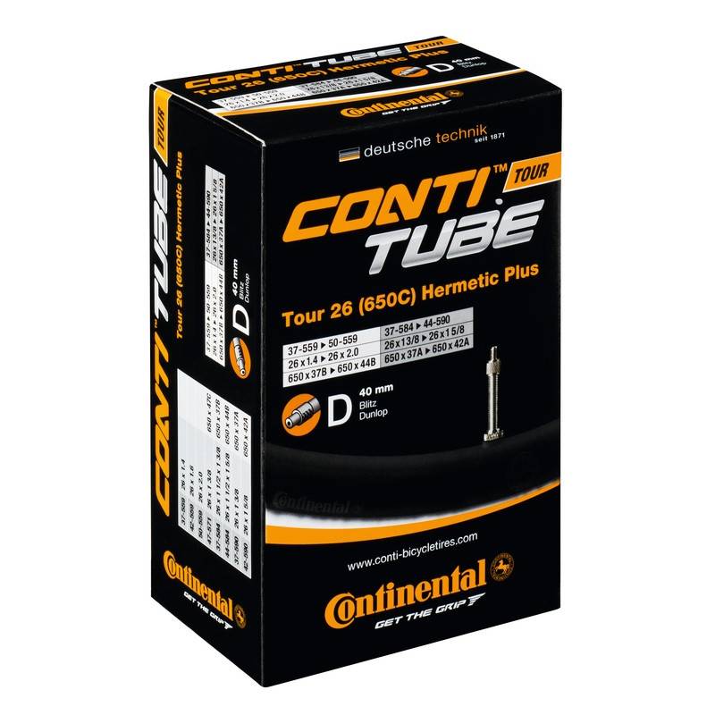 Continental 0182251 26" Schlauch "Tour 26 Hermetic Plus", 26x1 1/8-1.75" (37/47-559/590), AV 40 mm, schwarz