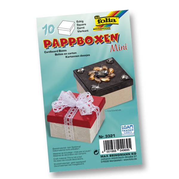 folia Pappboxen Mini 'Eckig', 7,5x7,5x4,5cm, Karton, Geschenkbox, natur (10er Pack)