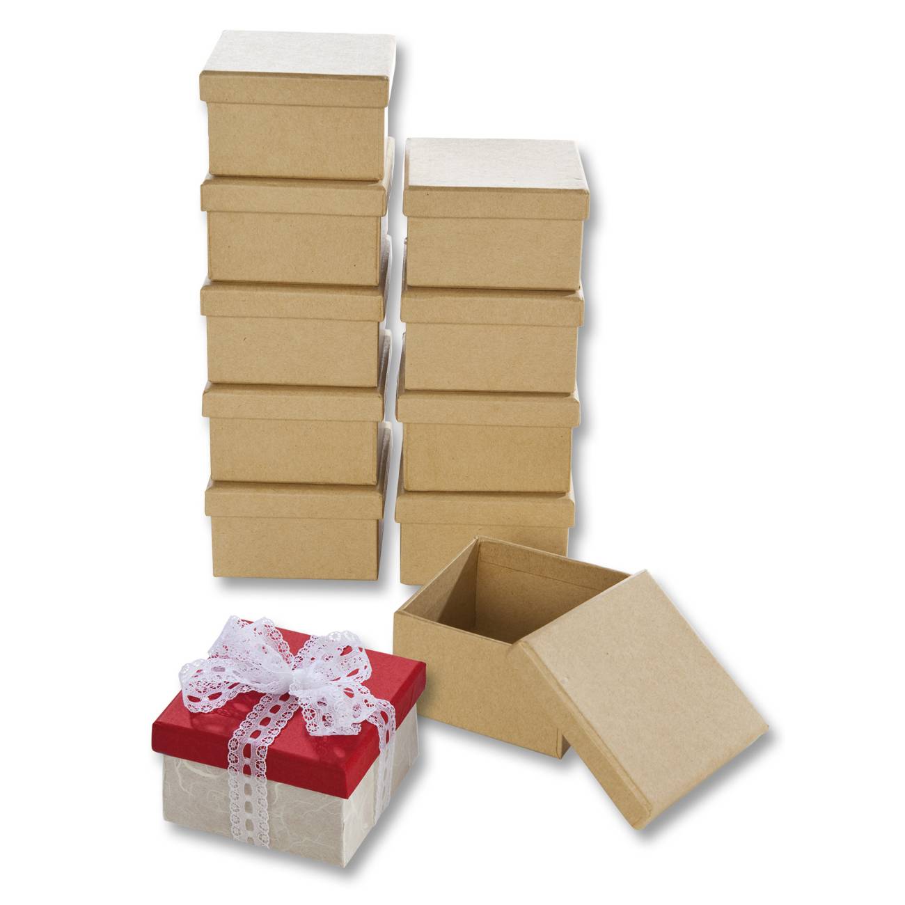 folia Pappboxen Mini 'Eckig', 7,5x7,5x4,5cm, Karton, Geschenkbox, natur (10er Pack)