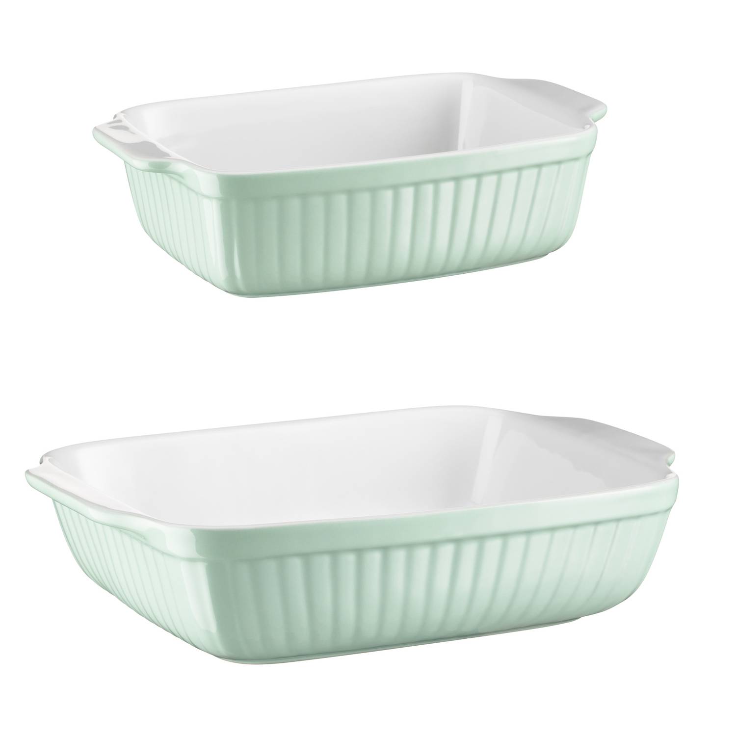 Mäser 931136 Kitchen Time Auflaufform, Keramik, rechteckig 33 x 24 x 8 cm + 25,5 x 16 x 7 cm, grün/weiß, 2-teilig (1 Set)