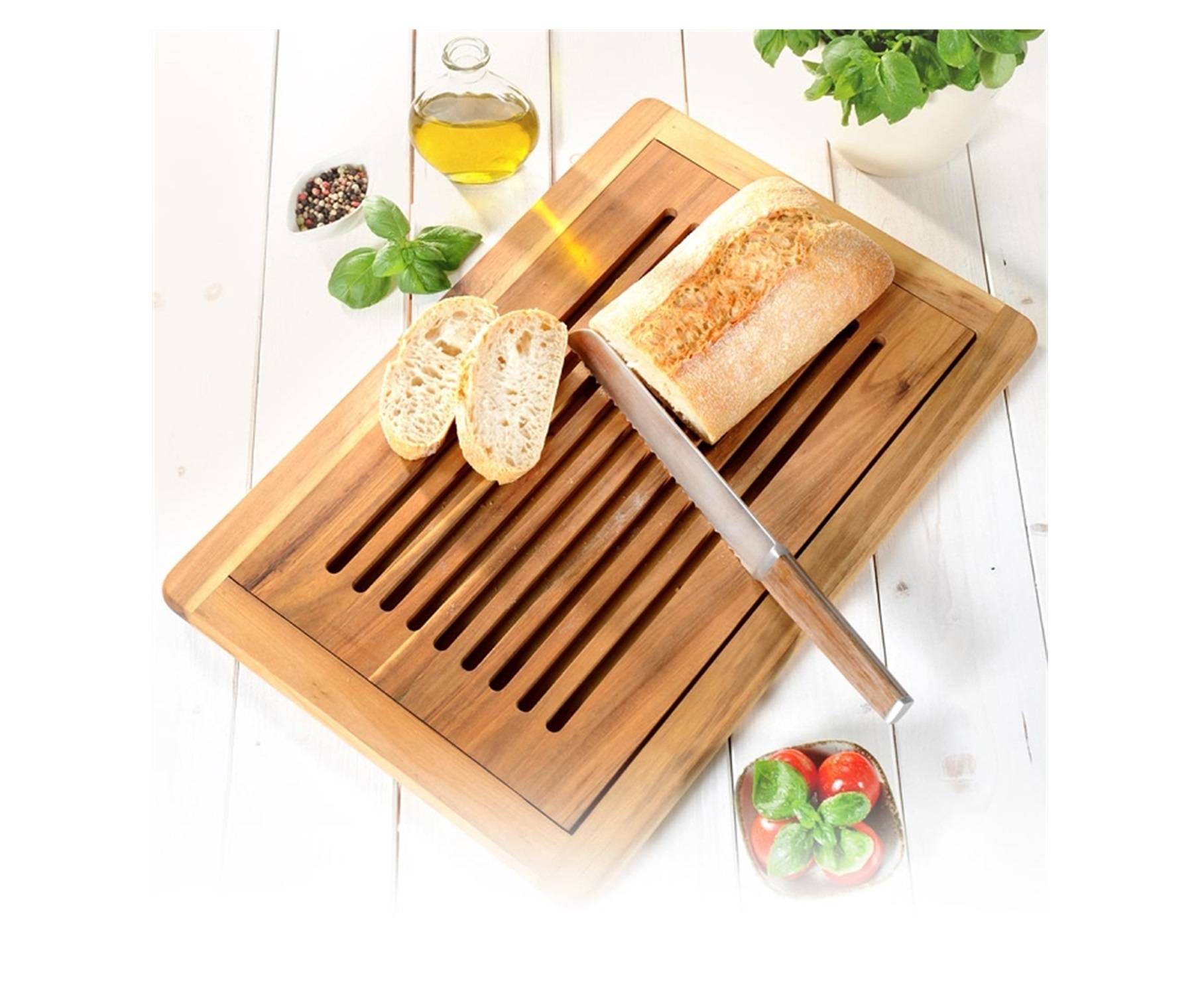 KESPER 28105 Brot-Schneidebrett mit abnehmbarem Schneiderost aus Akazienholz 47,5 x 32 x 2 cm
