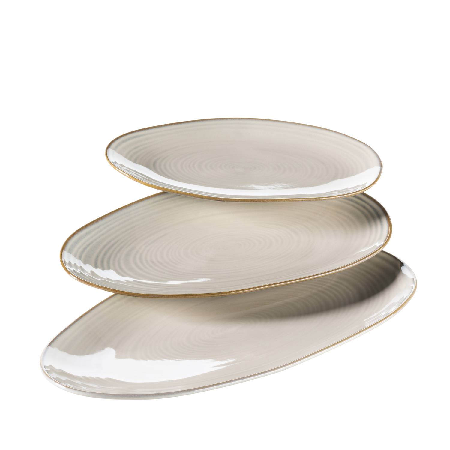 Mäser 931372 Nottingham 3 Servierplatten, Servierteller in 3 Größen im Vintage-Look, Steinzeug, beige, 3-teilig (1 Set)